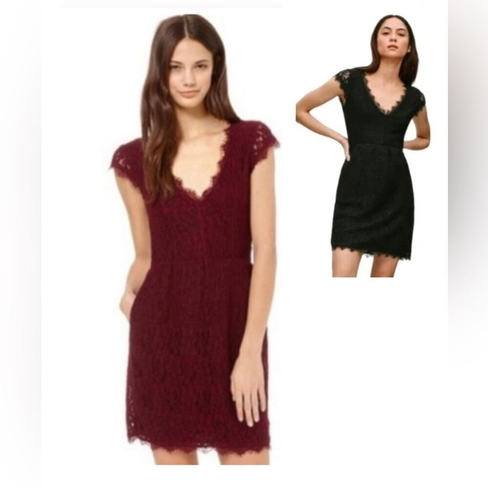 Babaton Deep-V Lace Dress, Burgundy, Wedding Guest, Cocktails, 00